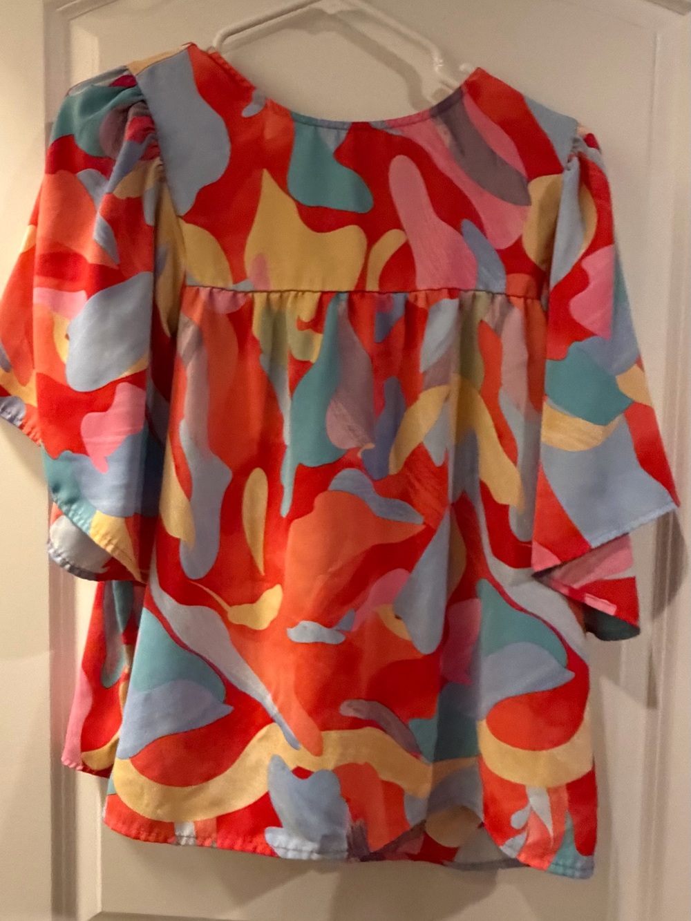 Girls' Multicolor Abstract Print Top - Bright Red & Pastel Mix